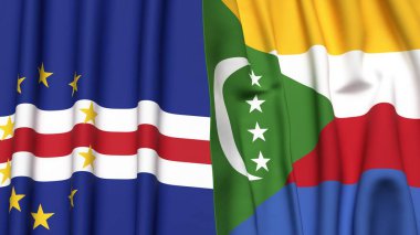 Gerçekçi kumaş dokusuna sahip CAPE VERDE ve COMOROS bayrakları