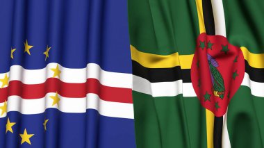 Gerçekçi kumaş dokusuna sahip CAPE VERDE ve DOMINICA bayrakları