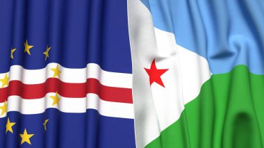 CAPE VERDE ve DJIBOUTI bayrakları gerçekçi kumaş dokusuyla