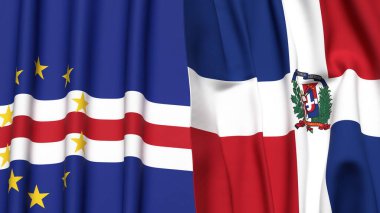 Gerçekçi kumaş dokusuna sahip CAPE VERDE ve DOMINICAN REPUBLIC bayrakları