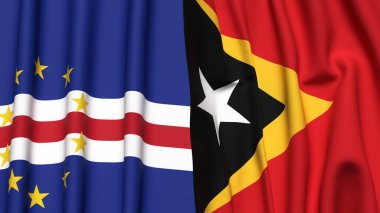 Gerçekçi kumaş dokusuna sahip CAPE VERDE ve Doğu TiMOR bayrakları