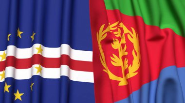 Gerçek kumaş dokusuna sahip CAPE VERDE ve ERITREA bayrakları