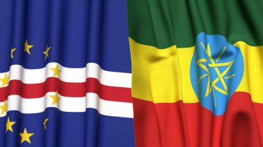 Gerçekçi kumaş dokusuna sahip CAPE VERDE ve ETHIOPIA bayrakları