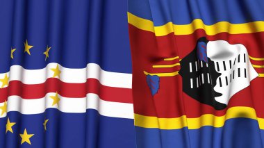 CAPE VERDE ve Eswatini 'nin gerçekçi kumaş dokusuna sahip bayrakları