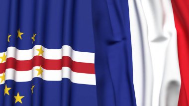 Gerçekçi kumaş desenli CAPE VERDE ve FRANCE bayrakları
