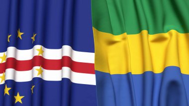 Gerçekçi kumaş dokusuna sahip CAPE VERDE ve GABON bayrakları