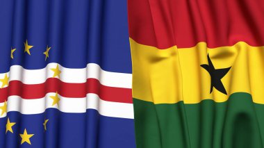 Gerçekçi kumaş dokusuna sahip CAPE VERDE ve GHANA bayrakları