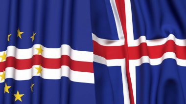 Gerçekçi kumaş dokusuna sahip CAPE VERDE ve ICELAND bayrakları