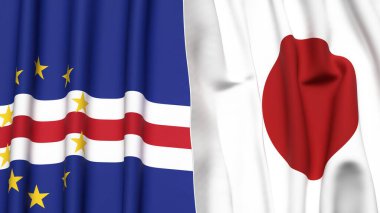 CAPE VERDE Bayrakları ve gerçekçi kumaş dokusuna sahip JAPONYA