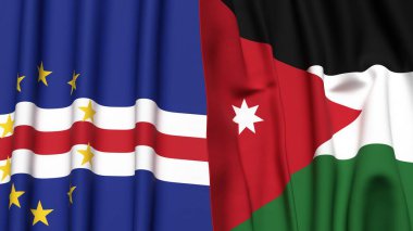 Gerçekçi kumaş dokusuna sahip CAPE VERDE ve JORDAN bayrakları