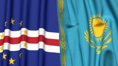 Gerçekçi kumaş dokusuna sahip CAPE VERDE ve KAZAKHSTAN bayrakları