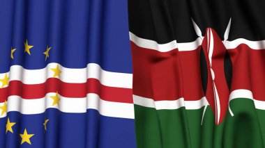 Gerçekçi kumaş dokusuna sahip CAPE VERDE ve KENYA bayrakları