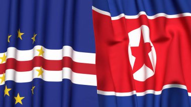 Gerçekçi kumaş dokusuna sahip CAPE VERDE ve KOREA North bayrakları