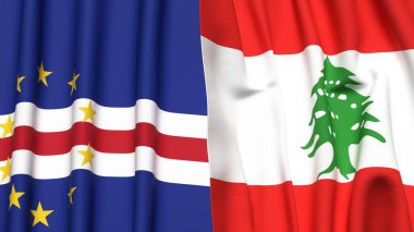 Gerçekçi kumaş dokusuna sahip CAPE VERDE ve LEBANON bayrakları