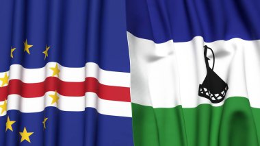 Gerçekçi kumaş dokusuna sahip CAPE VERDE ve LESOTHO bayrakları