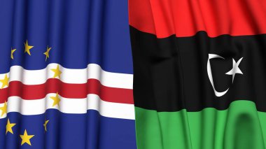 Gerçekçi kumaş dokusuna sahip CAPE VERDE ve LIBYA bayrakları