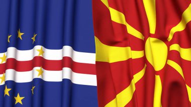 Gerçekçi kumaş dokusuna sahip CAPE VERDE ve MACEDONIA bayrakları