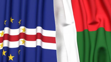Gerçekçi kumaş dokusuna sahip CAPE VERDE ve MADAGASCAR bayrakları