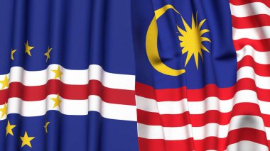 Gerçekçi kumaş dokusuna sahip CAPE VERDE ve MALAYSIA bayrakları