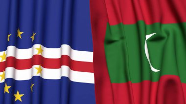Gerçekçi kumaş dokusuna sahip CAPE VERDE ve MALDIVES bayrakları