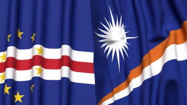 CAPE VERDE ve MARSHALL Adaları bayrakları gerçekçi kumaş dokusuna sahip