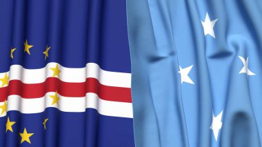 Gerçekçi kumaş dokusuna sahip CAPE VERDE ve MICRONESIA bayrakları