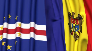 Gerçekçi kumaş dokusuna sahip CAPE VERDE ve MOLDOVA bayrakları