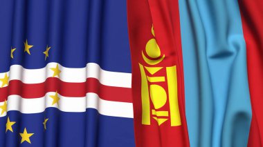 CAPE VERDE Bayrakları ve gerçekçi kumaş dokusuna sahip mongolya