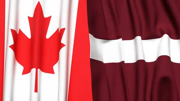CANADA ve LATVIA bayrakları gerçekçi kumaş dokusuyla
