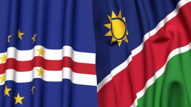 Gerçekçi kumaş dokusuna sahip CAPE VERDE ve NAMIBIA bayrakları