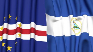 Gerçekçi kumaş dokusuna sahip CAPE VERDE ve NICARAGUA bayrakları