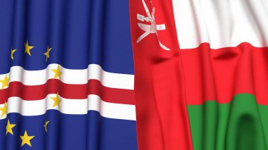 CAPE VERDE Bayrakları ve gerçekçi kumaş dokusuna sahip OMAN