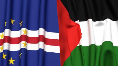 Gerçekçi kumaş dokusuna sahip CAPE VERDE ve Filistin 4k bayrakları