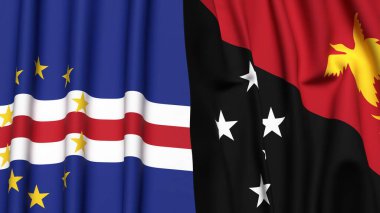 CAPE VERDE ve PAPUA NEW GUINEA bayrakları gerçekçi kumaş dokusuna sahip
