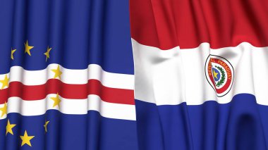 Gerçekçi kumaş dokusuna sahip CAPE VERDE ve PARAGUAY bayrakları