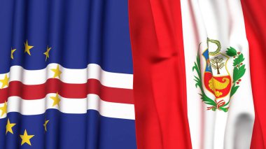 Gerçekçi kumaş dokusuna sahip CAPE VERDE ve Peru bayrakları