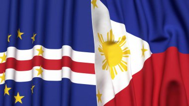 Gerçekçi kumaş dokusuna sahip CAPE VERDE ve PHILIPPINES bayrakları