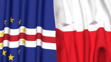 Gerçekçi kumaş dokusuna sahip CAPE VERDE ve POLAND bayrakları