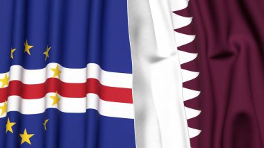 Gerçekçi kumaş dokusuna sahip CAPE VERDE ve Katar bayrakları
