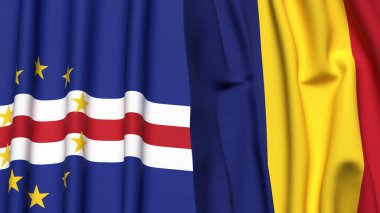 Gerçekçi kumaş dokusuna sahip CAPE VERDE ve ROMANIA bayrakları