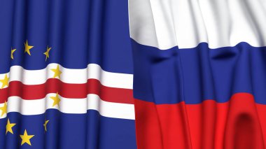 Gerçekçi kumaş dokusuna sahip CAPE VERDE ve RUSSIA bayrakları
