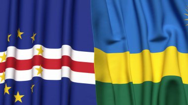 Gerçekçi kumaş dokusuna sahip CAPE VERDE ve Rwanda bayrakları