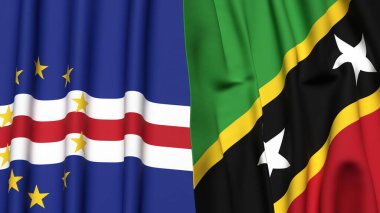 Gerçekçi kumaş dokusuna sahip CAPE VERDE ve Aziz Kitts bayrakları