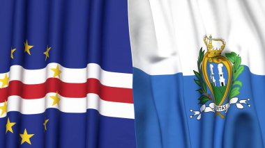 Gerçekçi kumaş dokusuna sahip CAPE VERDE ve SAN MARINO bayrakları
