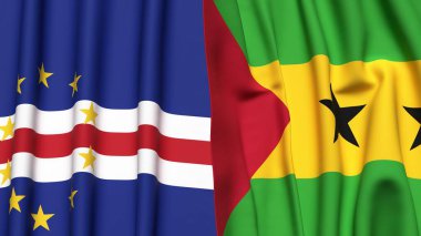 CAPE VERDE ve SAO TOME bayrakları gerçekçi kumaş dokusuyla