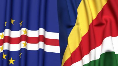 Gerçekçi kumaş dokusuna sahip CAPE Verde ve SEYCHELLES bayrakları