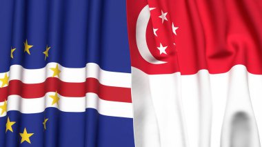 Gerçekçi kumaş dokusuna sahip CAPE VERDE ve SINGAPORE bayrakları