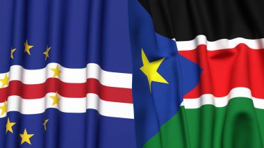 CAPE VERDE ve GÜNEY SUDAN bayrakları gerçekçi kumaş dokusuna sahip