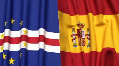 Gerçekçi kumaş dokusuna sahip CAPE VERDE ve SPAIN bayrakları