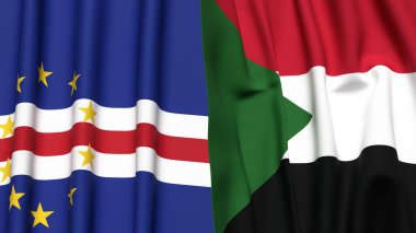 Gerçekçi kumaş dokusuna sahip CAPE VERDE ve SUDAN bayrakları